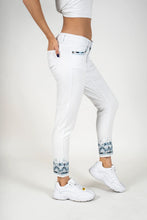 Load image into Gallery viewer, White denim constructed waistband skinny crop jeans with border Embroidery #1053