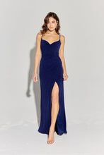 Load image into Gallery viewer, Long flattering fitted glitter spandex jersey, open corset back with open slit #EK116