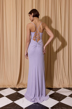 Load image into Gallery viewer, Long flattering fitted glitter spandex jersey, open corset back with open slit #EK116