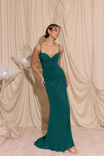 Load image into Gallery viewer, Long flattering fitted glitter spandex jersey, open corset back with open slit #EK116