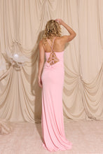 Load image into Gallery viewer, Long flattering fitted glitter spandex jersey, open corset back with open slit #EK116