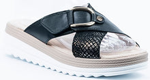 Load image into Gallery viewer, Round toe flat sandal, metallic accent, cushioned insole, flexible TPR outsole #ROH-1