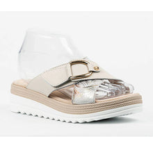Load image into Gallery viewer, Round toe flat sandal, metallic accent, cushioned insole, flexible TPR outsole #ROH-1