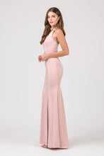 Load image into Gallery viewer, Sleeveless open v-neckline with jeweled chocker, fitted stretchy satin long dress #5033
