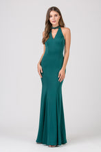 Load image into Gallery viewer, Sleeveless open v-neckline with jeweled chocker, fitted stretchy satin long dress #5033

