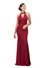 Load image into Gallery viewer, Sleeveless open v-neckline with jeweled chocker, fitted stretchy satin long dress #5033

