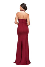 Load image into Gallery viewer, Sleeveless open v-neckline with jeweled chocker, fitted stretchy satin long dress #5033
