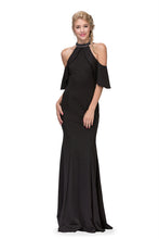 Load image into Gallery viewer, Long mermaid silhouette, adjustable collar for better fit, off shoulder sleeve design, and zipper back #6110
