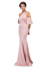 Load image into Gallery viewer, Long mermaid silhouette, adjustable collar for better fit, off shoulder sleeve design, and zipper back #6110
