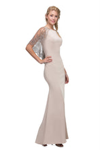 Load image into Gallery viewer, Sheath silhouette satin gown w/ attached rhinestone shawl #7003
