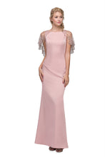 Load image into Gallery viewer, Sheath silhouette satin gown w/ attached rhinestone shawl #7003
