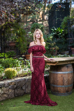 Load image into Gallery viewer, Two piece off shoulder dress with lace fabric and beaded trim #6113
