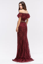 Load image into Gallery viewer, Two piece off shoulder dress with lace fabric and beaded trim #6113
