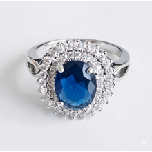 Load image into Gallery viewer, Oval Halo Colored Gemstone Ring in Sterling Silver #13393
