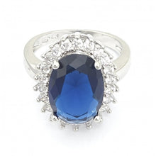 Load image into Gallery viewer, Oval Halo Sapphire &amp; Diamond Rings in Sterling Silver #13412
