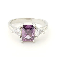 Load image into Gallery viewer, Elegant Rectangular Cut Color Gemstone Trilogy Rings in Sterling Silver #17542
