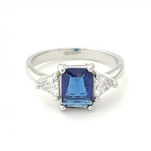 Load image into Gallery viewer, Elegant Rectangular Cut Color Gemstone Trilogy Rings in Sterling Silver #17542
