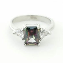 Load image into Gallery viewer, Elegant Rectangular Cut Color Gemstone Trilogy Rings in Sterling Silver #17542
