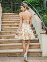 Load image into Gallery viewer, Embroidered A-Line Cocktail Dress with Beaded Accents and Spaghetti Straps Homecoming Dress #3269
