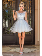 Load image into Gallery viewer, Lace Overlay Bodice Homecoming Dress with Open Back and Full Tulle Skirt Homecoming Dress #3304
