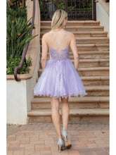 Load image into Gallery viewer, Lace Bodice Skater Dress with Tulle Overlay and V-Neckline Homecoming Dress #3316
