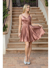 Load image into Gallery viewer, Silky Wrap-Front Skater Dress with V-Neckline and Adjustable Spaghetti Straps Homecoming Dress #3320
