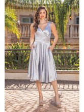 Load image into Gallery viewer, Satin Knee-Length Dress with V-Neckline and Lace-Up Back Detail #3323A
