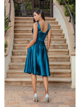 Load image into Gallery viewer, Satin Knee-Length Dress with V-Neckline and Lace-Up Back Detail #3323A
