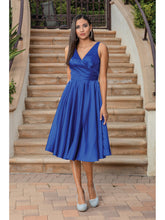 Load image into Gallery viewer, Satin Knee-Length Dress with V-Neckline and Lace-Up Back Detail #3323A
