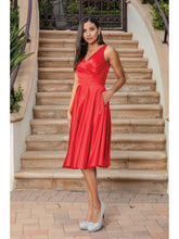 Load image into Gallery viewer, Satin Knee-Length Dress with V-Neckline and Lace-Up Back Detail #3323A
