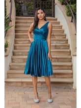 Load image into Gallery viewer, Satin Knee-Length Dress with V-Neckline and Lace-Up Back Detail #3323A
