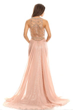 Load image into Gallery viewer, Floor Length Sequin Gown With Chiffon Cape Stitched To Waist
