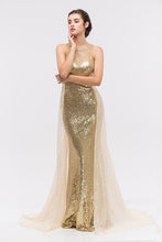 Load image into Gallery viewer, Floor Length Sequin Gown With Chiffon Cape Stitched To Waist
