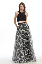 Load image into Gallery viewer, Long Two Pc Set with Organza Floral Print A-Line Skirt
