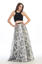 Load image into Gallery viewer, Long Two Pc Set with Organza Floral Print A-Line Skirt
