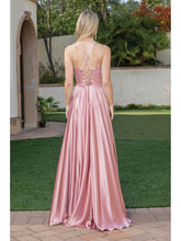 Load image into Gallery viewer, Satin Gown with V-Neck, Wrap Bodice, Spaghetti Straps, and High Leg Slit Prom Dress #4263
