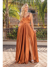 Load image into Gallery viewer, Satin Gown with V-Neck, Wrap Bodice, Spaghetti Straps, and High Leg Slit Prom Dress #4263

