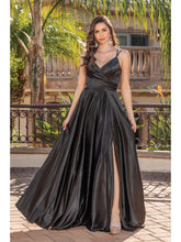 Load image into Gallery viewer, Satin Gown with V-Neck, Wrap Bodice, Spaghetti Straps, and High Leg Slit Prom Dress #4263
