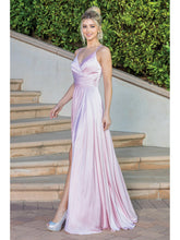 Load image into Gallery viewer, Satin Gown with V-Neck, Wrap Bodice, Spaghetti Straps, and High Leg Slit Prom Dress #4263
