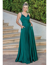 Load image into Gallery viewer, Satin Gown with V-Neck, Wrap Bodice, Spaghetti Straps, and High Leg Slit Prom Dress #4263
