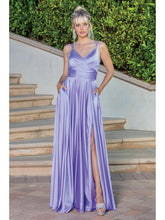 Load image into Gallery viewer, Satin Gown with V-Neck, Wrap Bodice, Spaghetti Straps, and High Leg Slit Prom Dress #4263
