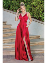 Load image into Gallery viewer, Satin Gown with V-Neck, Wrap Bodice, Spaghetti Straps, and High Leg Slit Prom Dress #4263

