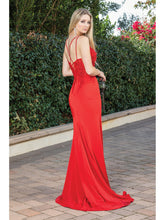 Load image into Gallery viewer, Sleek Satin Dress with Lace Applique Bodice and Thigh-High Slit
