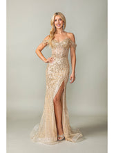 Load image into Gallery viewer, Beaded Off-the-Shoulder Mermaid Gown with Sheer Bodice #4385
