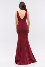 Load image into Gallery viewer, Perfect mermaid silhouette, solid, sleeveless floor length gown with well shaped V-neck #6010
