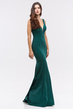 Load image into Gallery viewer, Perfect mermaid silhouette, solid, sleeveless floor length gown with well shaped V-neck #6010
