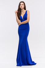 Load image into Gallery viewer, Perfect mermaid silhouette, solid, sleeveless floor length gown with well shaped V-neck #6010
