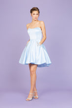 Load image into Gallery viewer, Short satin dress with sweetheart neckline, corset back, bejeweled design along pocket sleeves #6622
