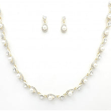 Load image into Gallery viewer, Elegant Crystal &amp; Pearl Teardrop Necklace &amp; Earring Set #7139
