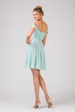 Load image into Gallery viewer, Short Chiffon Dress. Off Shoulder With Satin Strap Placed On Natural Waistline #7622
